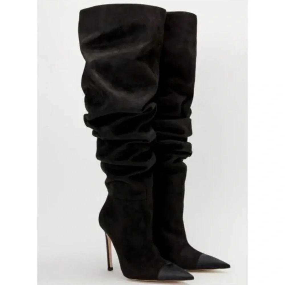 NWOT GOOD AMERICAN Over the Knee Slouch Boot Black 4